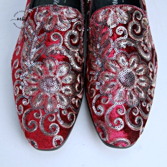 NWT Amali Fabian Embroidered Sequin Driving Loafers Red Rose Gold Men 8 - Picture 9 of 13